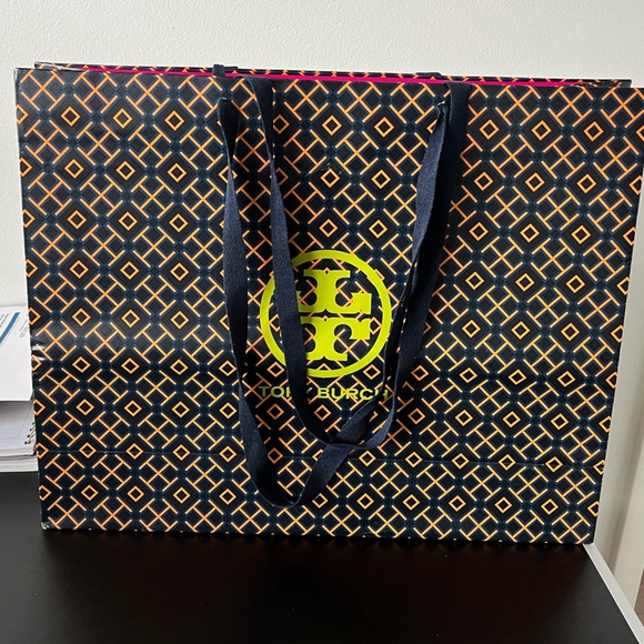 Large Tory Burch Blue Orange & Green Shopping Bag Reusable Tote - Picture 5 of 5